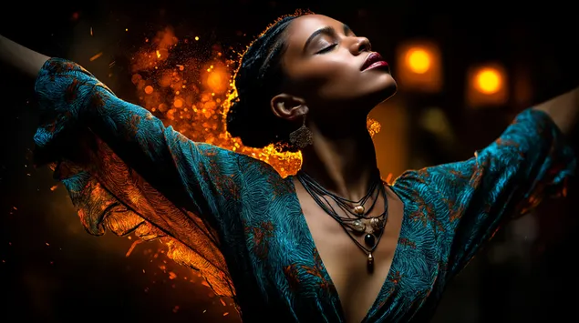 Páipéar balla Bean ag Damhsa le Fuinneamh Cosmach agus Glór Teibí Teinteach2K