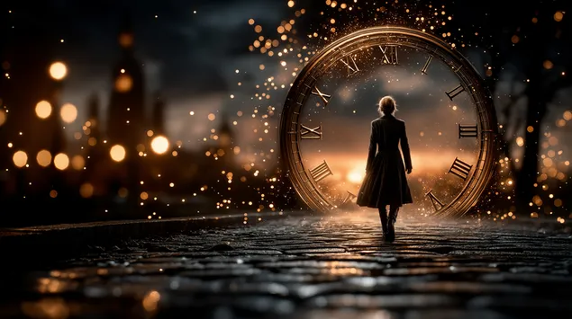 kentsel gecede buyuk isikli saate dogru yuruyen kadin indir