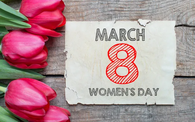 יום האישה - צבעונים ורודים מקסימים עם פתק 4K טפט