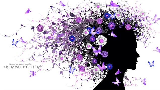 Frauentagssilhouette der Frau mit Blumen HD Hintergrundbild