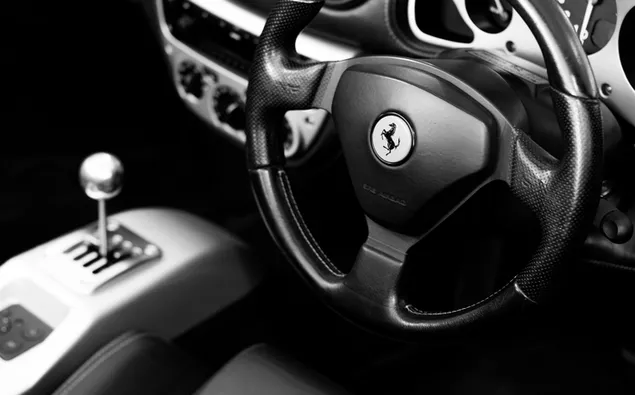  wonderful black and white ferrari steering wheel 4K wallpaper