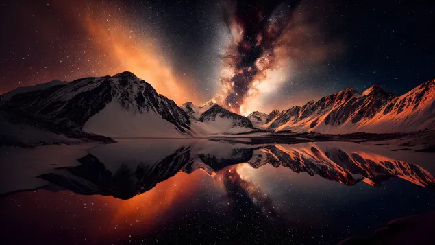 Peizazh i mrekullueshëm i natës i pasqyruar në liqen 4K sfond