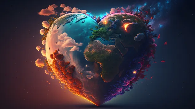 Wonderful view of the world in the shape of a heart download