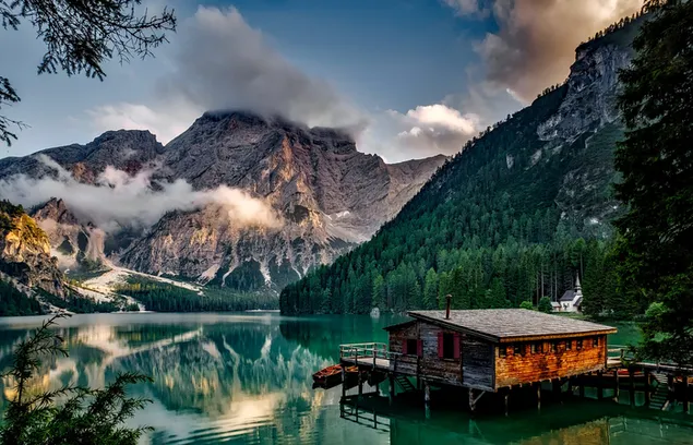  wooden house in the middle of the lake