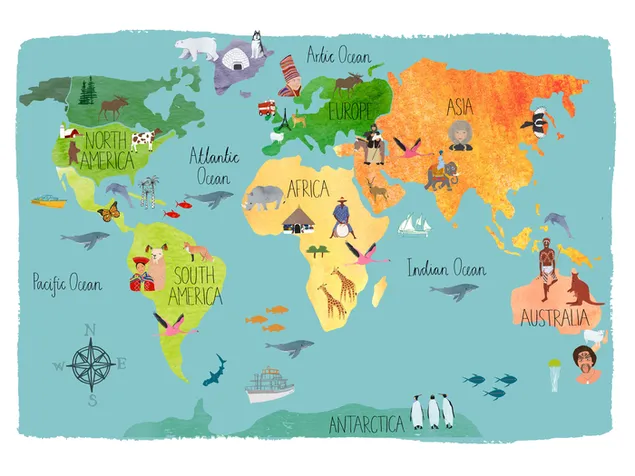 Mapa mundial para niños 2K fondo de pantalla