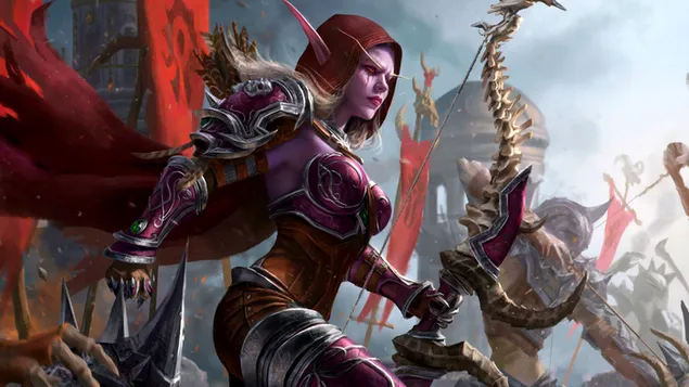 World of Warcraft (WOW): Boogschutter Elf Sylvanas Windrunner 8K achtergrond