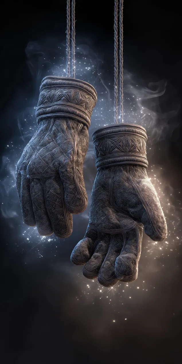 Sihirli Parçacıklar Yayan Halatlardan Sarkan Aşınmış Kapitone Eldivenler HD duvar kağıdı