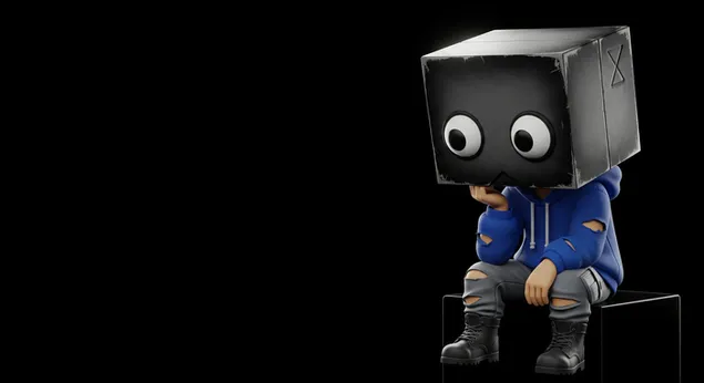 Personazh Kutie i Shqetësuar që Qëndron në Errësirë ​​me Sy të Frikësuar për Sfond të Desktopit 4K sfond