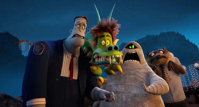 Worried poses of monsters from hotel transylvania, transformania series