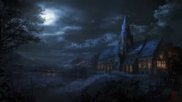 霧の夜の教会