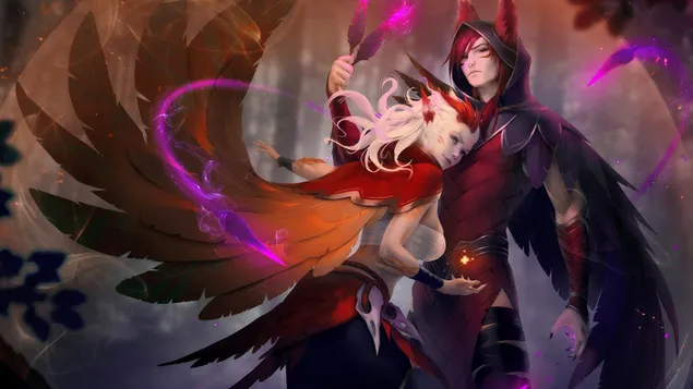 Xayah con Rakan (Fantasy Art) - League of Legends [LOL] 4K sfondo