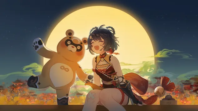 xiangling a hold ejszakajat elvezi baratjaval baby rakhoon | genshin impact letoltes