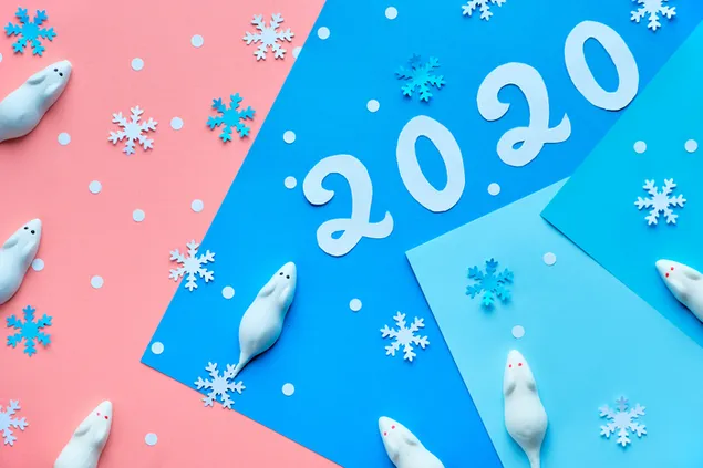 雪の降る2020年の白いネズミ