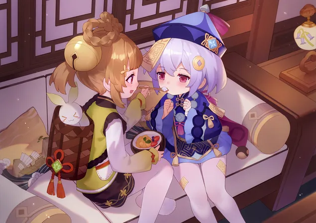 Yaoyoa alimentando con sus manos a Qiqi (Ganshin Impact) descargar