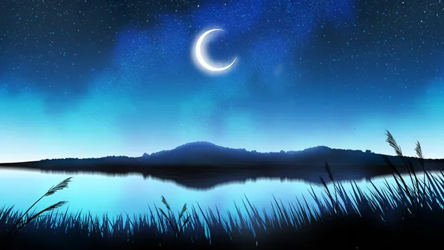 夜の風景 - 湖と空