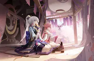 Чайная церемония Yea Miko & Kamisato | Ганшин Импакт 6K обои