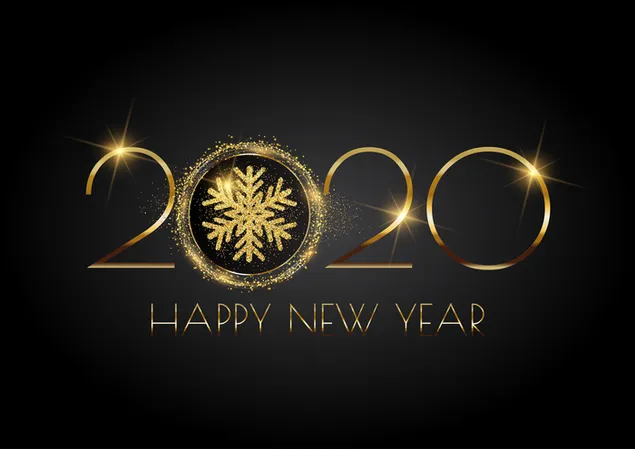 Year 2020 greetings with golden snowflakes