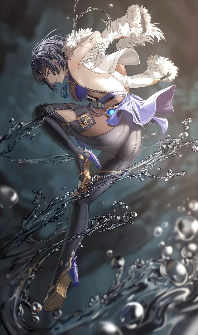 Yelan speelt met magisch water (Ganshin Impact) download