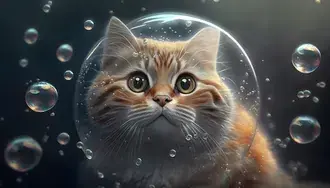 거품에 노란 고양이 4K 배경화면
