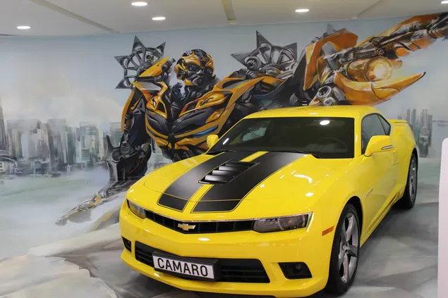 Yellow chevrolet camaro and bumblebee together download