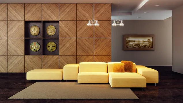 Yellow corner sofa set and warm and modern living room