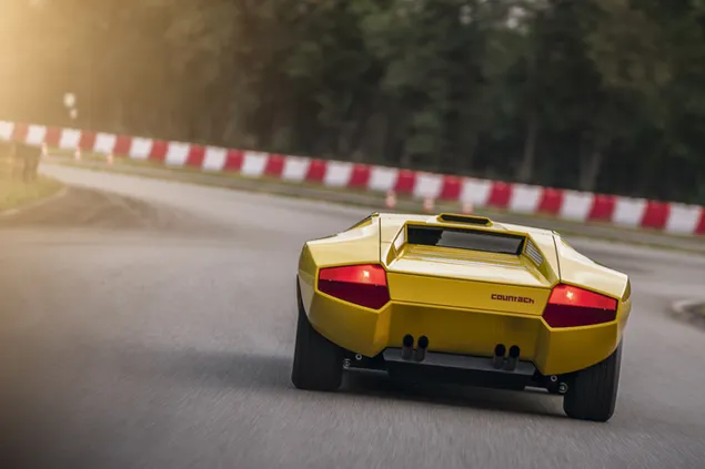 Yellow Lamborghini countach tail view 4K wallpaper