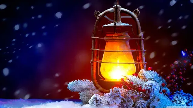 Dritë fanar i verdhë dhe nata e Krishtlindjeve 2K sfond