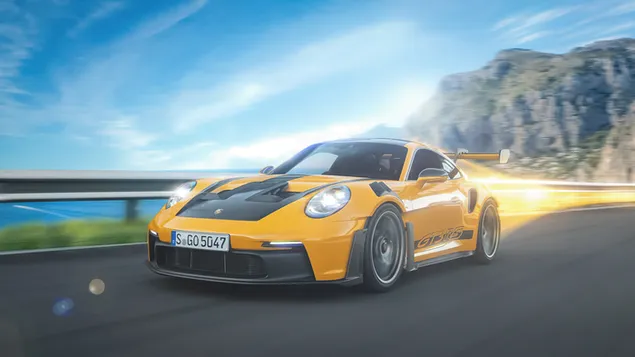 Yellow Porsche sports car 4K wallpaper