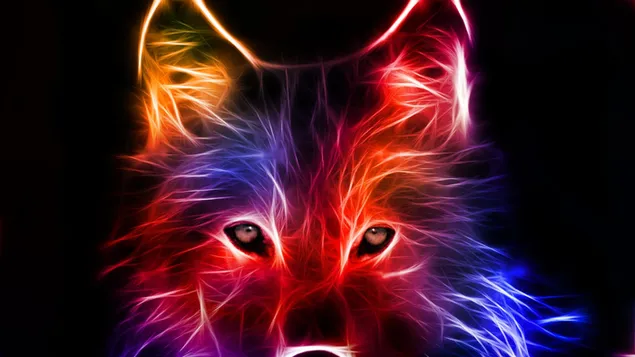 Yellow, red, and blue wolf graphic