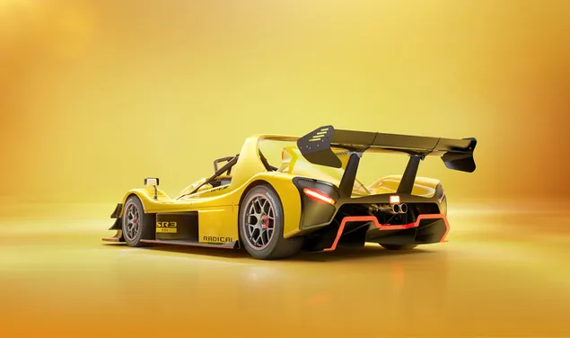 Coche deportivo rojo rojo y fondo amarillo. 4K fondo de pantalla