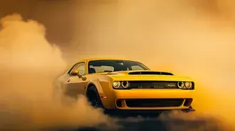 Tapeta Žluté sportovní auto s kouřovými stezkami 2K