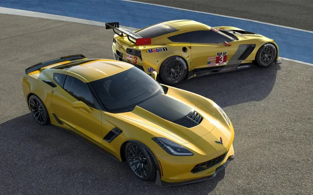 Yellow Twin Chevrolet Corvette racing cars