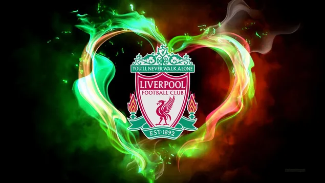 英国プレミアリーグサッカークラブリバプールサッカーチームの照らされたカラフルなロゴ ダウンロード