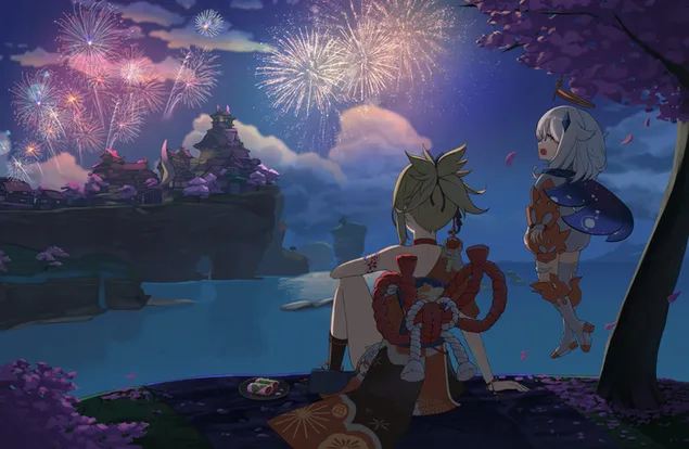 yoimiya & piamon | bellissima notte di fuochi d'artificio [ganshin impact] scarica