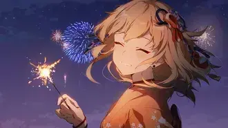 Yoimiya微笑看節日之夜煙花| 甘信衝擊 4K 壁紙