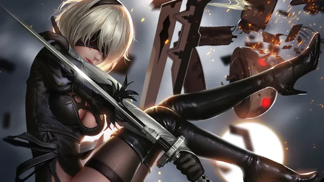 Yorha 2b Anime Art Nier Automata Jeu Video Hd Fond D Ecran Telecharger