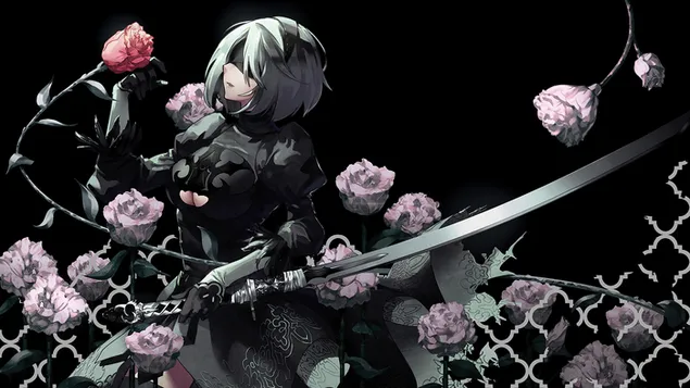 YoRHa 2B（アニメアート）：ニーアオートマタ[ビデオゲーム] 4K 壁紙