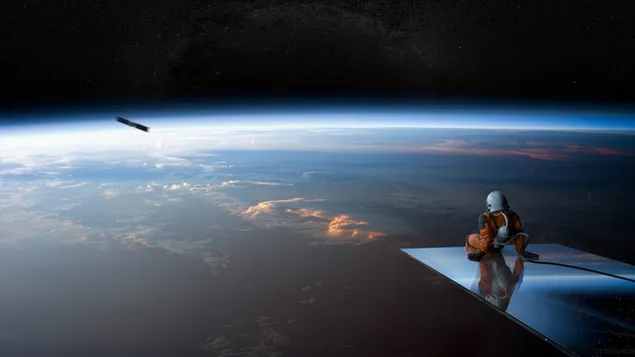 宇宙ステーションから地球を見ている宇宙飛行士 ダウンロード