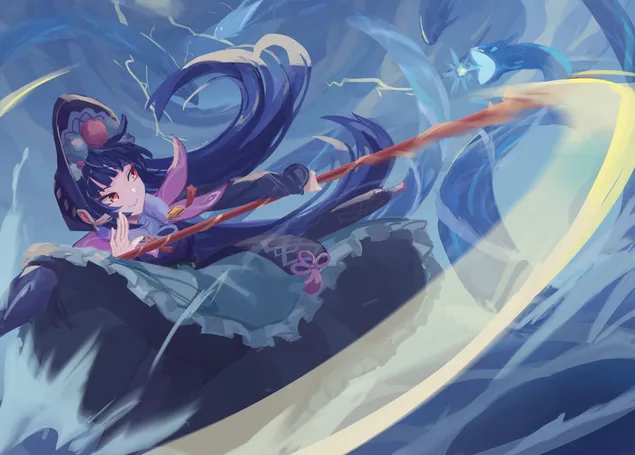 Yun jin poliarm varázslata a vízben (Ganshin Impact) 2K háttérkép