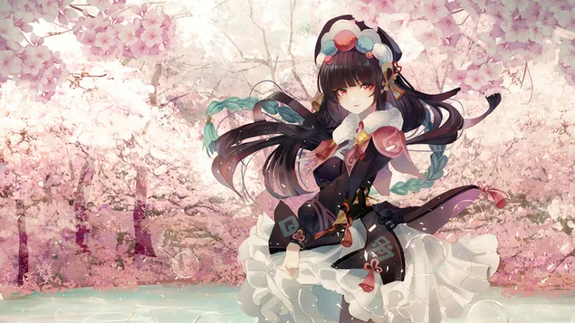 'Yun Jin' bajo flores de cerezo - Genshin Impact (videojuego de anime) descargar