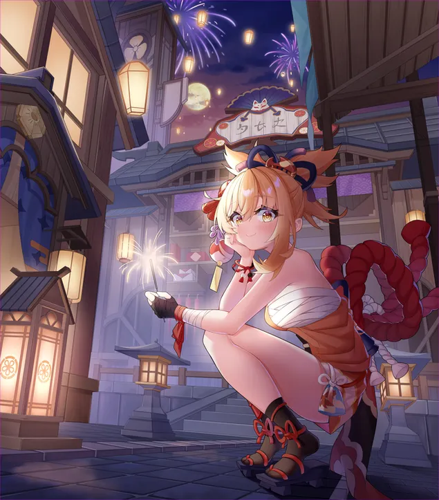 يونجين تتمتع بليلة المهرجان | تأثير جينشين 4K خلفية