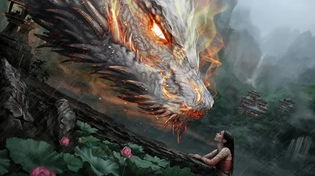 中国の女の子とドラゴン