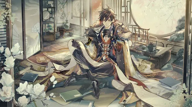 Zhongli (Karakter Geo) → Dampak Genshin (Game Video Anime) 4K wallpaper