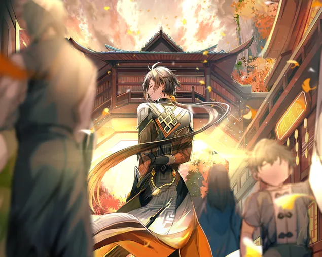 走在甘信街的钟离（Ganshin Impact） 2K 壁纸