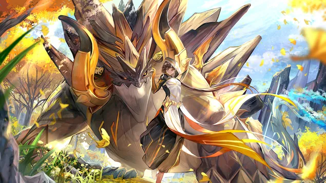 Zhongli dengan Morax - Genshin Impact (Game Video Online) 4K wallpaper