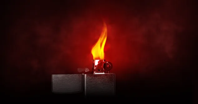 Zippo-Feuerzeug brennt vor schwarzem Hintergrund 4K Hintergrundbild