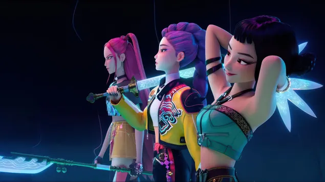 זואי עם רומי ומירה (קבוצת בנות השדים של האנטריקס) | ציידי השדים של קיי-פופ (סרט אנימציה) 4K טפט