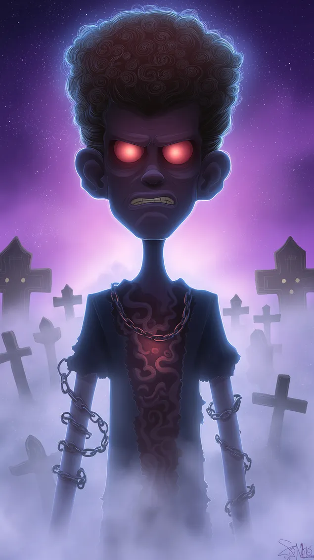 zombie-ahnleche jong mat ketten a liichtenden aen um kierfecht eroflueden